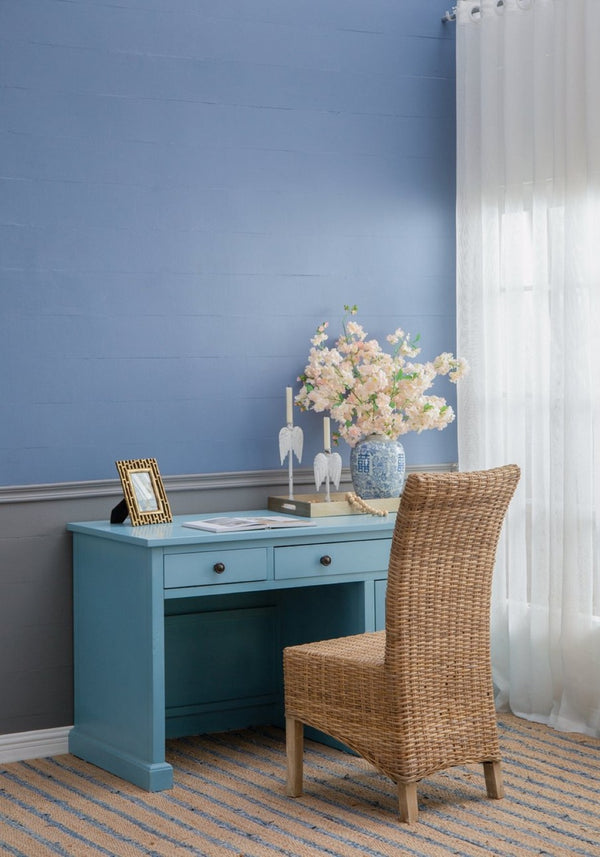 English Elm 50x26x31" Solid Acacia Writing Desk with Glass Cabinet Door Bold Painted Finish Blue W2078P175450