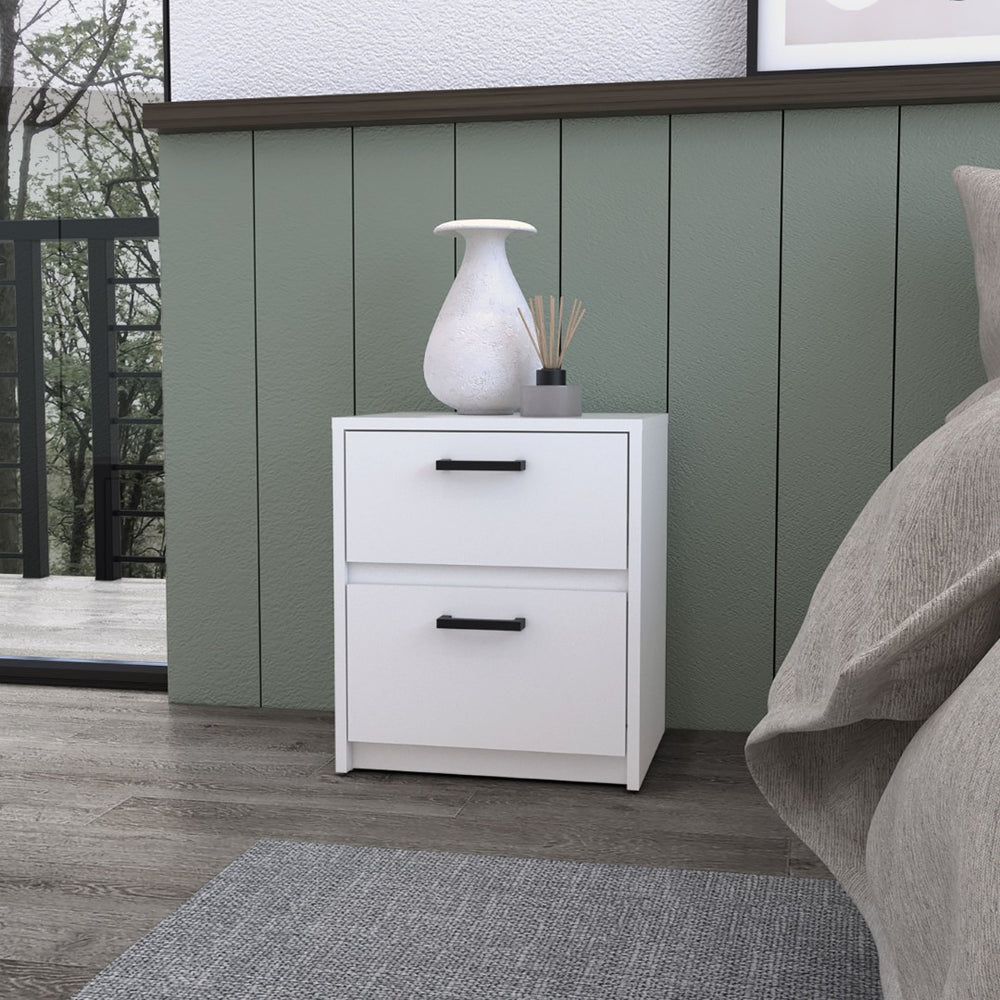 English Elm White Modern 2-Drawer Nightstand - Stylish Storage Solution For A Serene Bedroom Retreat B062P175087-GIGA