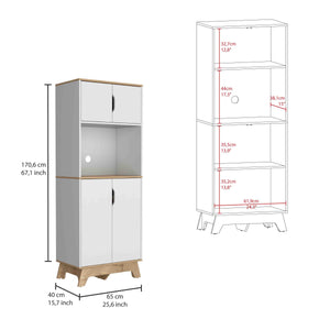 English Elm Pamplona Microwave Tall Cabinet with 30" Countertop, Back Hole, Double Doors, Light Oak/White Finish B200S00149