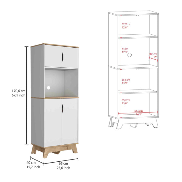 English Elm Pamplona Microwave Tall Cabinet with 30" Countertop, Back Hole, Double Doors, Light Oak/White Finish B200S00149