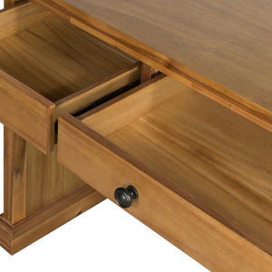 English Elm 50x26x31" Solid Acacia Writing Desk with Glass Cabinet Door Bold Painted Finish Natural Wood+Brown W2078P175452