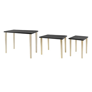 English Elm Set of 3 Rattan Nesting Tables with Gold Legs Bohemian Modern Living Room Accent W2078P175317