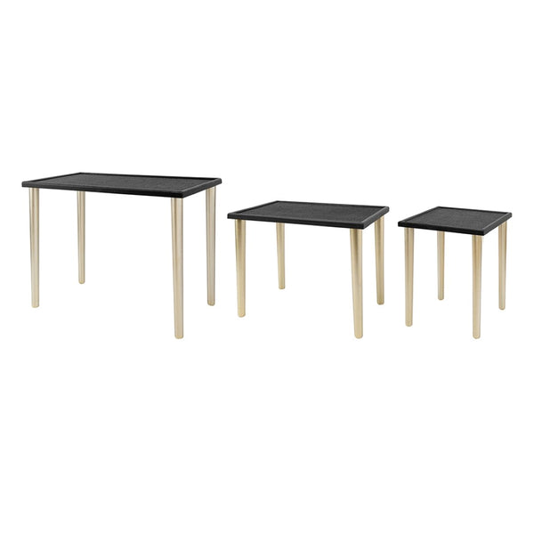 English Elm Set of 3 Rattan Nesting Tables with Gold Legs Bohemian Modern Living Room Accent W2078P175317