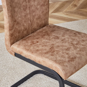 English Elm Modern Dining Chair Set of 4 Brown Upholstered High-Back Fabric Side Chairs with C-Shape Black Metal Legs, Anti-Slip Pads, Easy Assembly W115149179