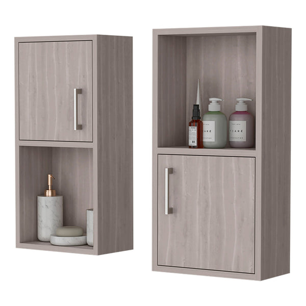 English Elm White Oak Twin Bathroom Medicine Cabinets with Open Shelf, White Oak Finish, Discreet Handles, Compact Storage B062P175074