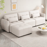 Hearth and Haven Cole 113.3" 2 Pieces Tufted L-Shaped Sofa with Movable Ottoman and USB, Beige SG000880AAA