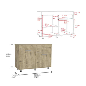 English Elm Orion Utility Base Cabinet with Drawer and Double Doors, White Macadamia Finish, Easy Assembly, Modern Classic Design B200S00148