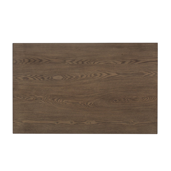 English Elm Walnut 5pc Dining Set - Rectangular Ash Veneer Table with Tufted Faux Leather Chairs, Compact Elegance B011S00860