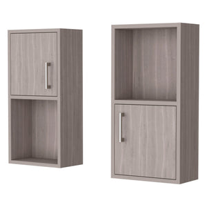 English Elm White Oak Twin Bathroom Medicine Cabinets with Open Shelf, White Oak Finish, Discreet Handles, Compact Storage B062P175074