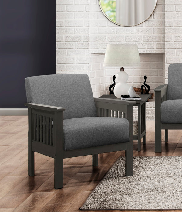 English Elm Gray Lewiston Accent Chair Antique Gray Solid Wood Mission Arms Vertical Slat Design, Linen-Like Upholstery, 27.5x31x32" B011P175437