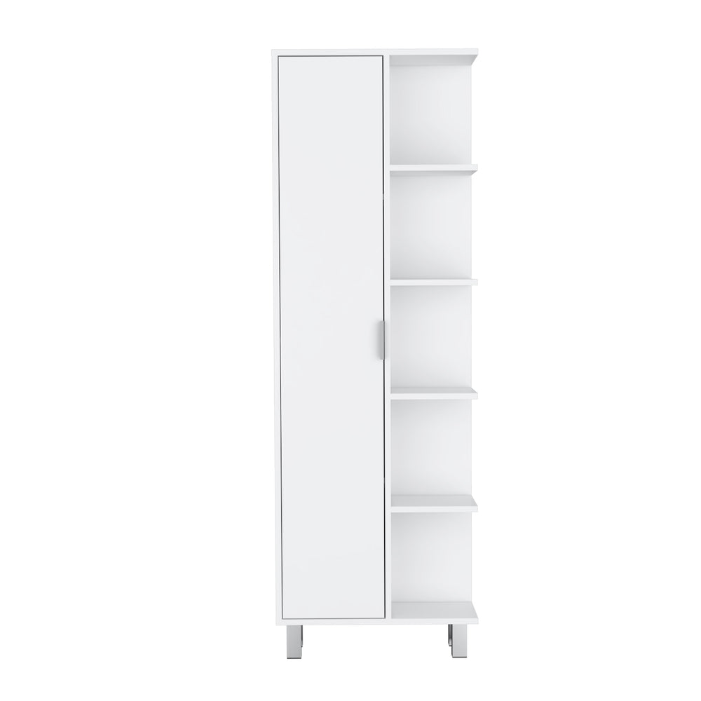 English Elm White 1-Door Linen Cabinet with 9 Shelves, 62.9" Tall White Bathroom Storage Organizer, Elegant B062P175039