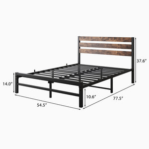 English Elm Full Rustic Platform Bed Frame with Vintage Wood Headboard & Footboard, Sturdy Metal Slats, Storage-Friendly, No Box Spring Needed W84084262