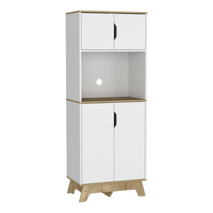 English Elm Pamplona Microwave Tall Cabinet with 30" Countertop, Double Door Storage, Light Oak & White Finish - Space-Saving Kitchen Organizer B070S00149