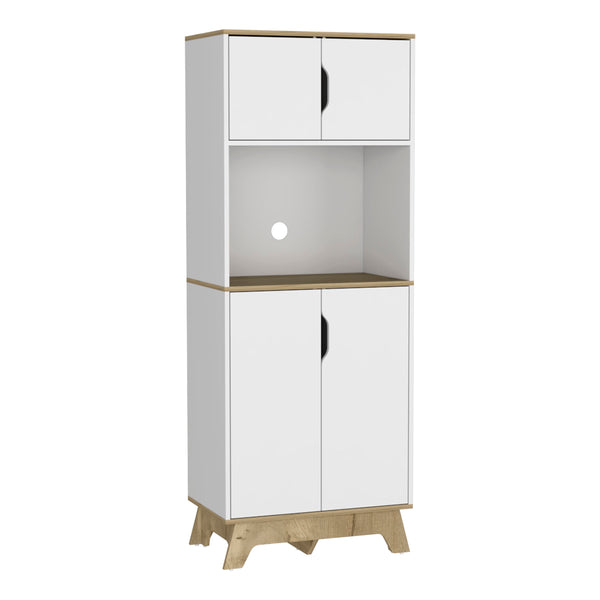 English Elm Pamplona Microwave Tall Cabinet with 30" Countertop, Double Door Storage, Light Oak & White Finish - Space-Saving Kitchen Organizer B070S00149
