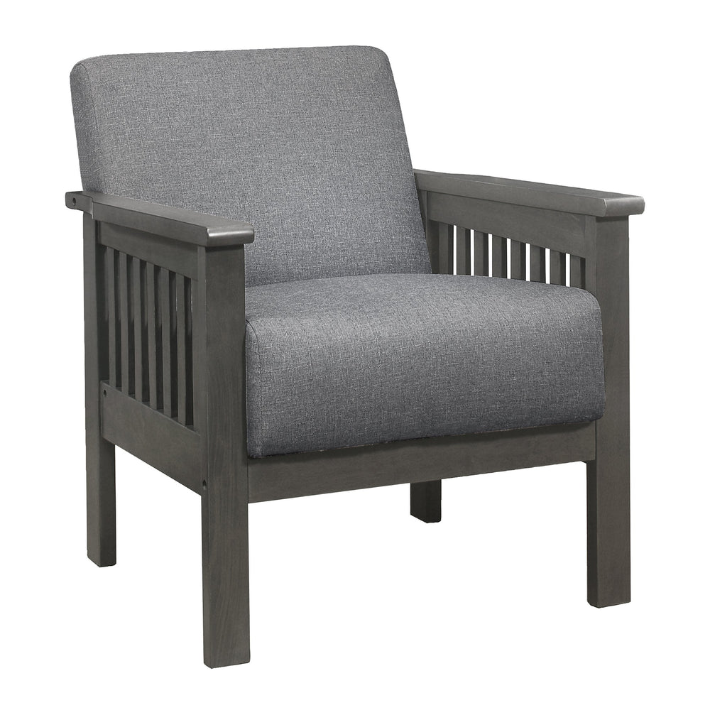 English Elm Gray Lewiston Accent Chair Antique Gray Solid Wood Mission Arms Vertical Slat Design, Linen-Like Upholstery, 27.5x31x32" B011P175437