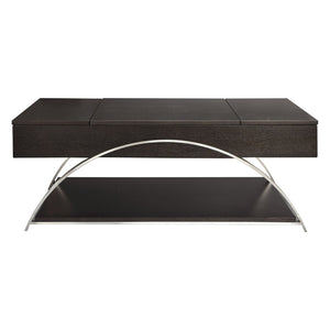 English Elm Modern Lift Top Coffee Table Oak Veneer Espresso Finish Chrome Base Hidden Storage B011P175369