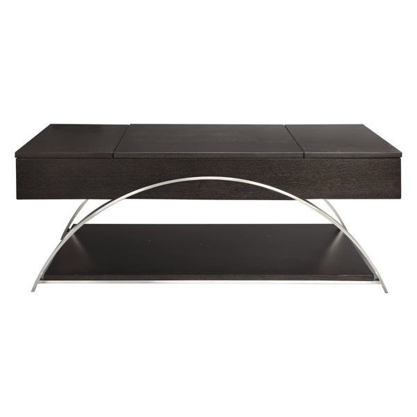English Elm Modern Lift Top Coffee Table Oak Veneer Espresso Finish Chrome Base Hidden Storage B011P175369