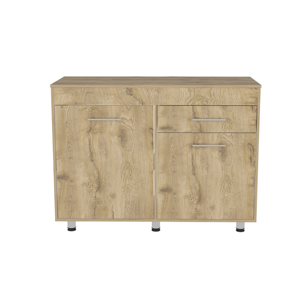 English Elm Orion Utility Base Cabinet with Drawer and Double Doors, White Macadamia Finish, Easy Assembly, Modern Classic Design B200S00148
