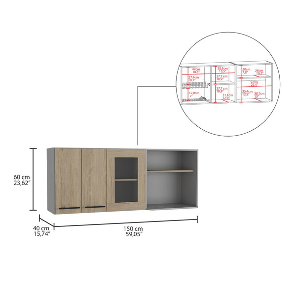 English Elm Hasselt Light Pine Wall Cabinet Double Door Glass Rack Beige | Removable, Easy Assemble, Stylish Storage89 B200S00162