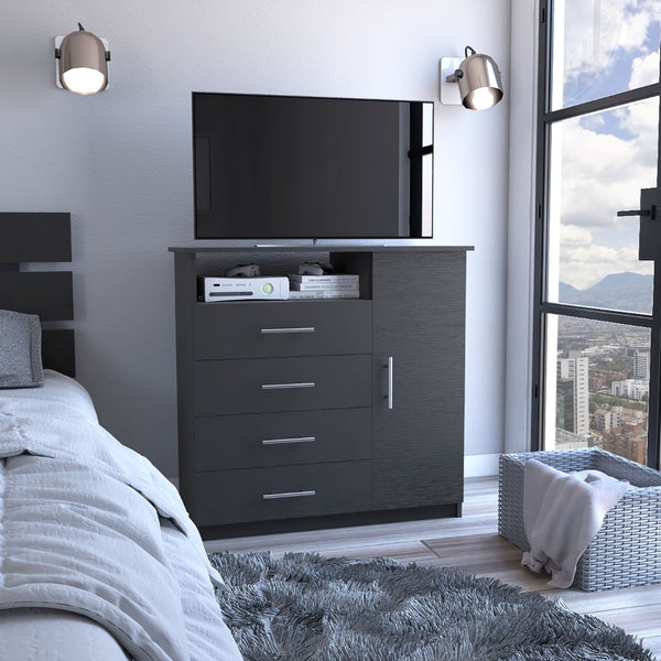 English Elm Peru Four Drawer Dresser with Cabinet and Open Shelf Contemporary Bedroom Storage B070S00150