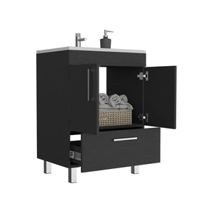 English Elm Velloc Black Single Bathroom Vanity with 29.5" Top, Double Door Cabinet & One Drawer, Particleboard B070S00161