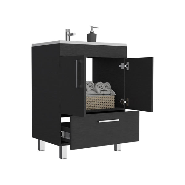 English Elm Velloc Black Single Bathroom Vanity with 29.5" Top, Double Door Cabinet & One Drawer, Particleboard B070S00161