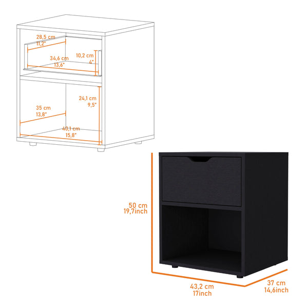 English Elm Wenge Nightstand with Drawer and Open Shelf — Sleek Manufactured Wood Bedside Table for Stylish Organization and Durable Elegance B062P175060