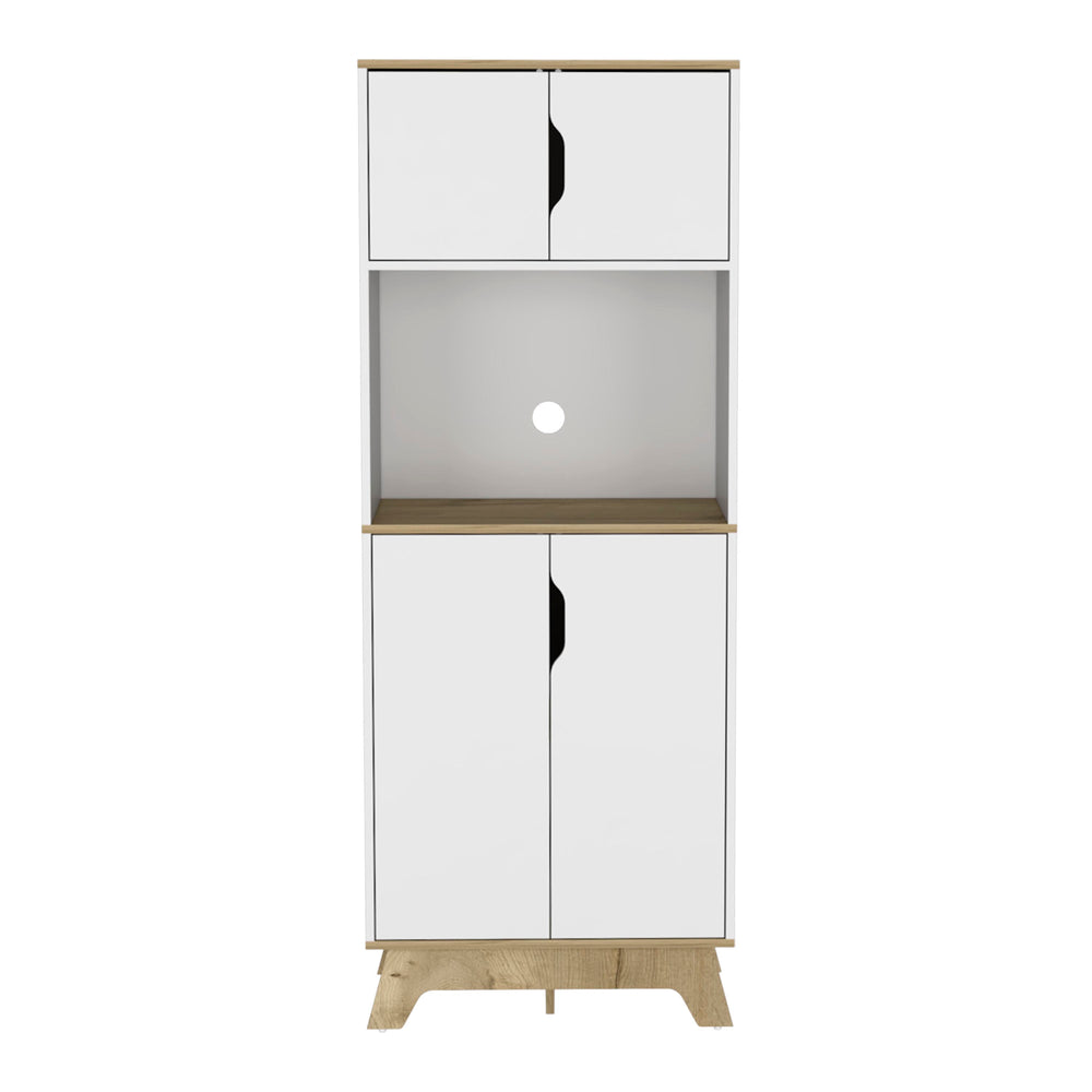English Elm Pamplona Microwave Tall Cabinet with 30" Countertop, Double Door Storage, Light Oak & White Finish - Space-Saving Kitchen Organizer B070S00149