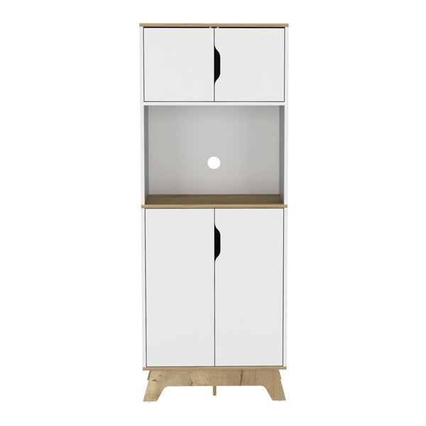 English Elm Pamplona Microwave Tall Cabinet with 30" Countertop, Back Hole, Double Doors, Light Oak/White Finish B200S00149