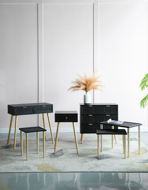 English Elm Set of 3 Rattan Nesting Tables with Gold Legs Bohemian Modern Living Room Accent W2078P175317