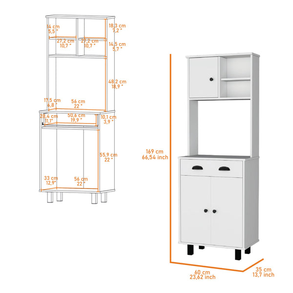 English Elm White 1-Drawer Kitchen Pantry Cabinet 66.5" Tall White Storage Organizer with 5 Shelves & Microwave Top-Friendly B062P175053