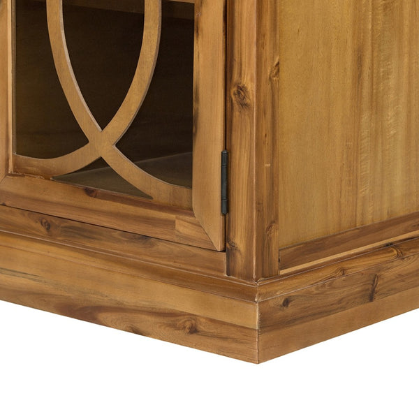 English Elm 50x26x31" Solid Acacia Writing Desk with Glass Cabinet Door Bold Painted Finish Natural Wood+Brown W2078P175452