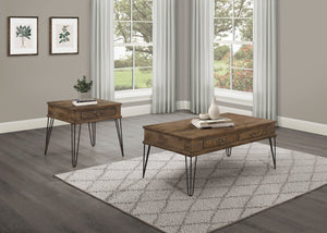English Elm Rustic Oak Solid Wood Cocktail Table with Hairpin Legs and Two Storage Drawers B011P175332