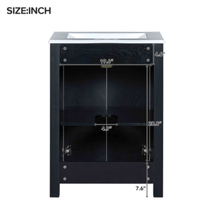 English Elm 48" Vintage Style Bathroom Vanity Cabinet with Ceramic Sink, Soft-Close Doors, Adjustable Shelf, Espresso Finish N729P000003P