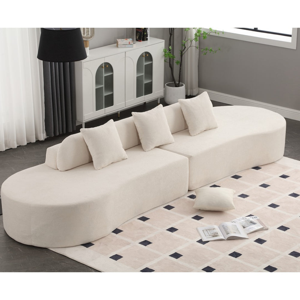 English Elm [New] Modern Curved Combination Sofa - Plush Terrycloth, Minimalist Design, No Assembly, 3 Pillows, Beige W2108S00023-GIGA