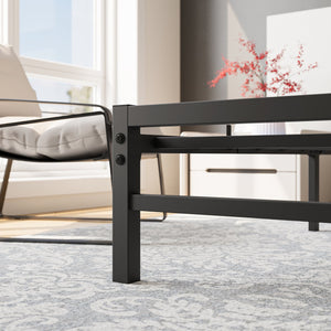 English Elm Queen Platform Bed Frame with Rustic Wood Headboard & Footboard, Metal Slats, Storage Space, No Box Spring Needed W84084264