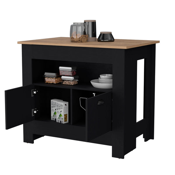 English Elm Wenge Two-Door Kitchen Island with 3 Shelves, Elegant Wenge Finish, Ample Storage & Display Space B062P175038