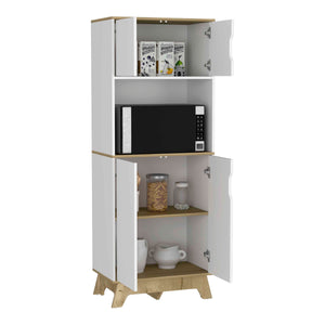 English Elm Pamplona Microwave Tall Cabinet with 30" Countertop, Back Hole, Double Doors, Light Oak/White Finish B200S00149