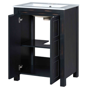 English Elm 48" Vintage Style Bathroom Vanity Cabinet with Ceramic Sink, Soft-Close Doors, Adjustable Shelf, Espresso Finish N729P000003P