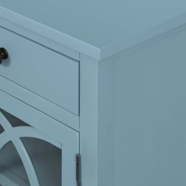 English Elm 50x26x31" Solid Acacia Writing Desk with Glass Cabinet Door Bold Painted Finish Blue W2078P175450