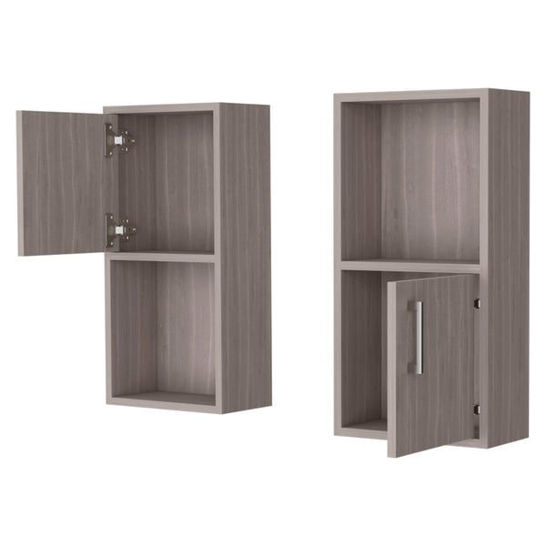 English Elm White Oak Twin Bathroom Medicine Cabinets with Open Shelf, White Oak Finish, Discreet Handles, Compact Storage B062P175074