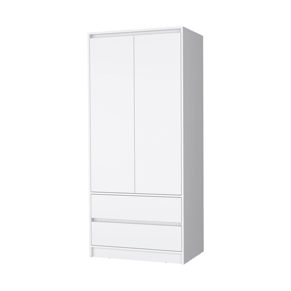 English Elm White 2-Drawer Armoire Elegant White Storage Wardrobe with Hanging Rod, Wide Doors & Deep Drawers B062S00372