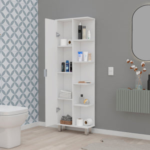 English Elm White 1-Door Linen Cabinet with 9 Shelves, 62.9" Tall White Bathroom Storage Organizer, Elegant B062P175039