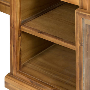 English Elm 50x26x31" Solid Acacia Writing Desk with Glass Cabinet Door Bold Painted Finish Natural Wood+Brown W2078P175452
