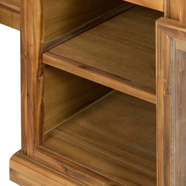 English Elm 50x26x31" Solid Acacia Writing Desk with Glass Cabinet Door Bold Painted Finish Natural Wood+Brown W2078P175452