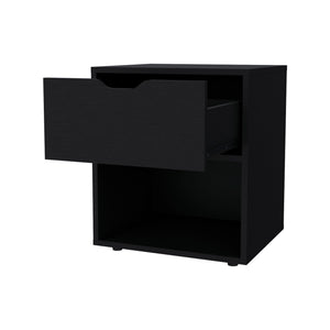 English Elm Wenge Nightstand with Drawer and Open Shelf — Sleek Manufactured Wood Bedside Table for Stylish Organization and Durable Elegance B062P175060