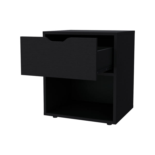 English Elm Wenge Nightstand with Drawer and Open Shelf — Sleek Manufactured Wood Bedside Table for Stylish Organization and Durable Elegance B062P175060