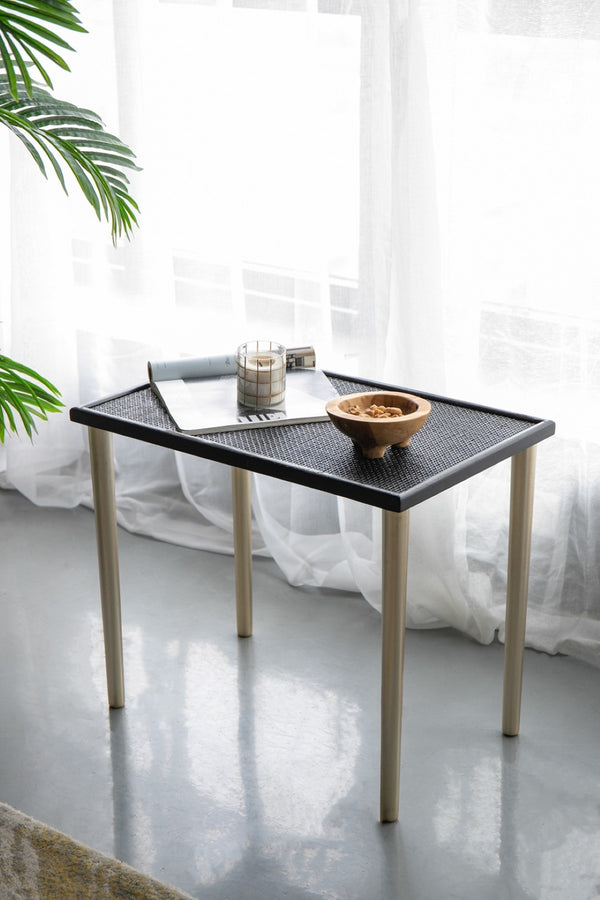 English Elm Set of 3 Rattan Nesting Tables with Gold Legs Bohemian Modern Living Room Accent W2078P175317