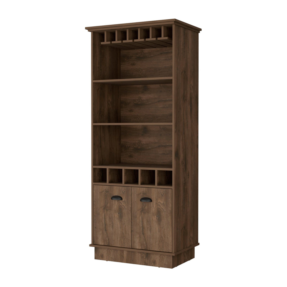 English Elm Claire Bar Cabinet with Glassware Rack and Five Bottle Racks, Dark Brown 3 Shelves, Durable Wood Storage B062S00371