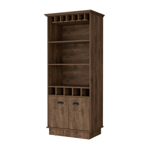 English Elm Claire Bar Cabinet with Glassware Rack and Five Bottle Racks, Dark Brown 3 Shelves, Durable Wood Storage B062S00371